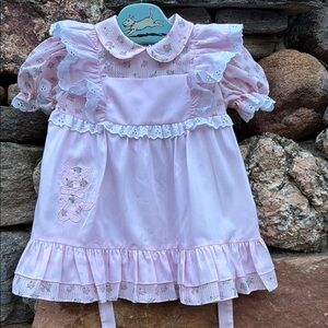 Pink Pinafore-Style Kitty Cat Appliqué Vintage Dress